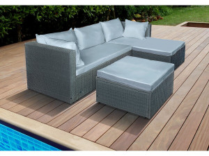 Diya" 3 seater low garden furniture set in woven resin - Light grey 2