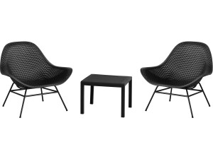Set of 2 "Soléna" garden armchairs with coffee table - Black