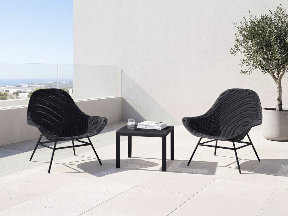 Set of 2 "Soléna" garden armchairs with coffee table - Black