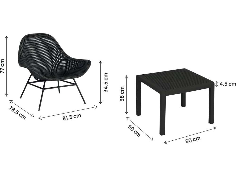 Set of 2 "Soléna" garden armchairs with coffee table - Black