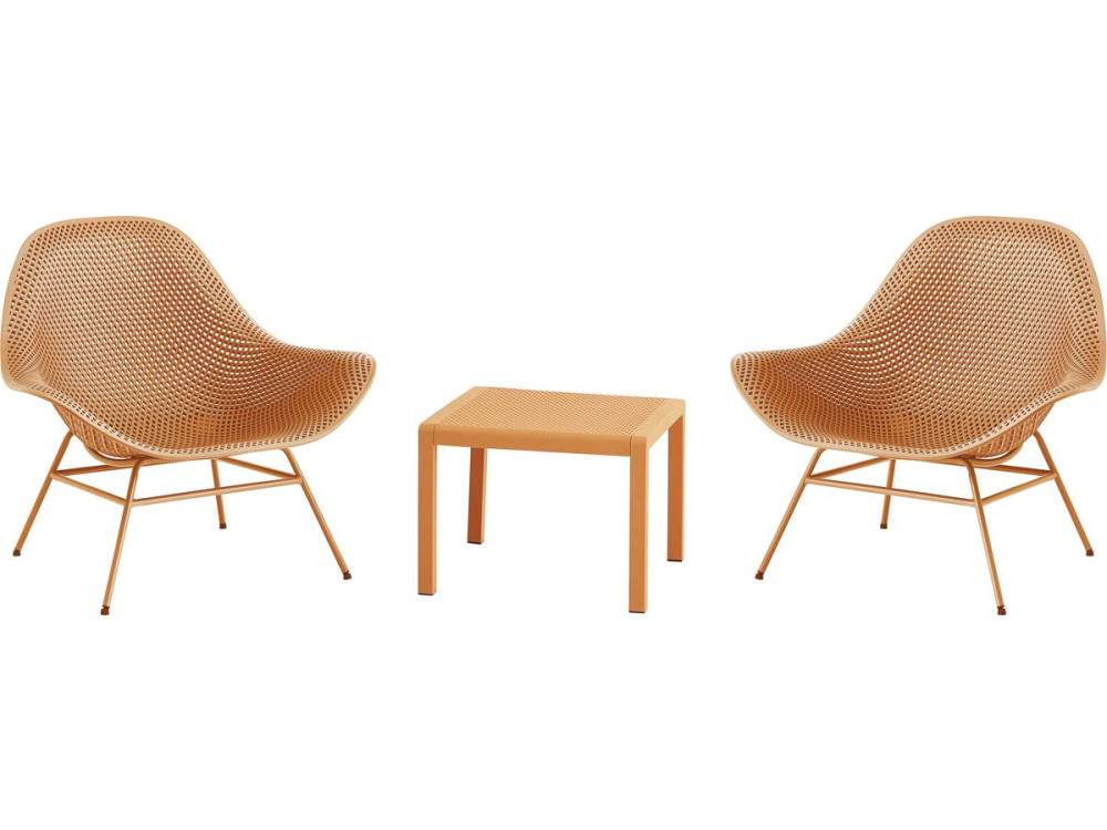 Set of 2 "Soléna" garden armchairs with coffee table - Orange