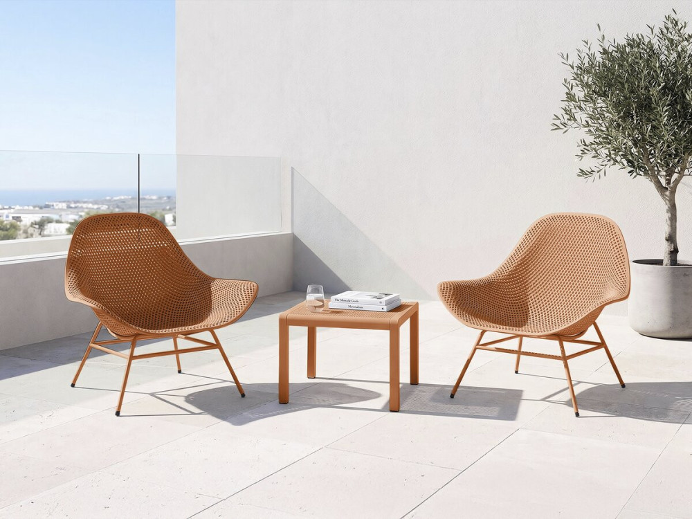 Set of 2 "Soléna" garden armchairs with coffee table - Orange