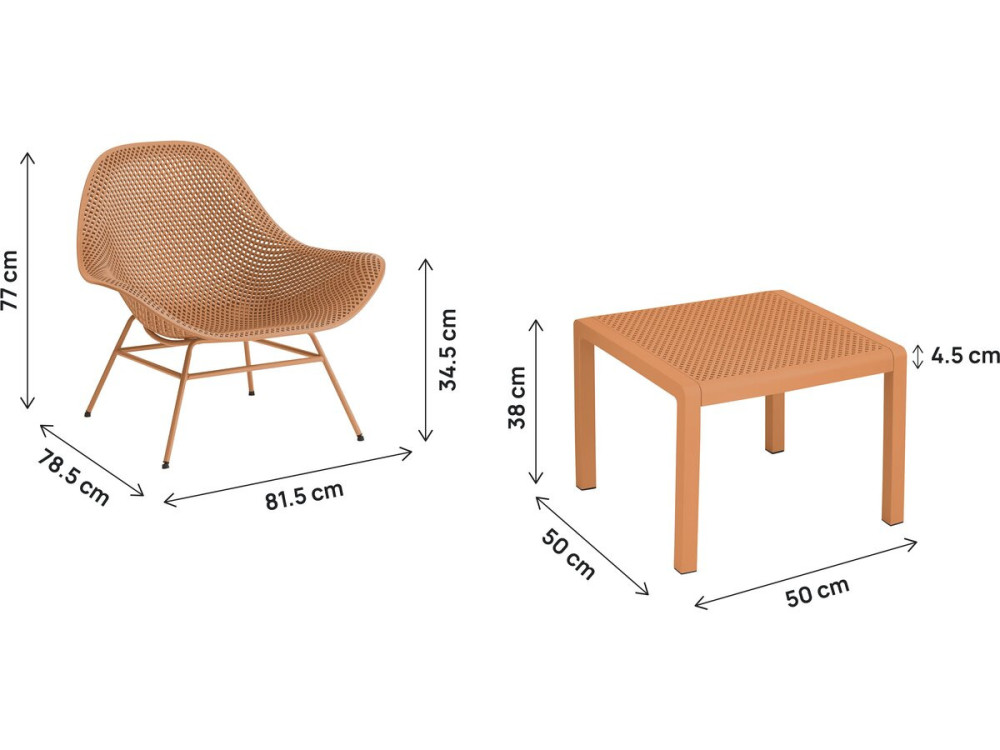 Set of 2 "Soléna" garden armchairs with coffee table - Orange