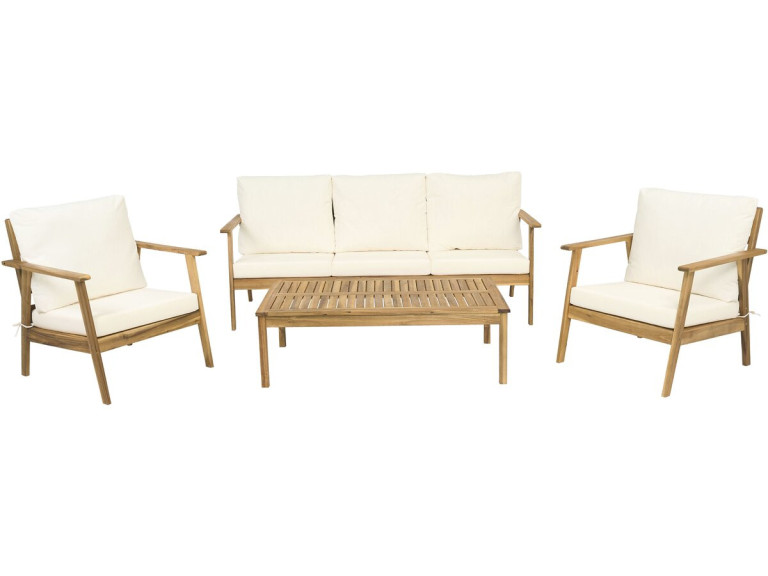 Acacia wood garden furniture with cushions "Chilwell" - 5 seats - Beige