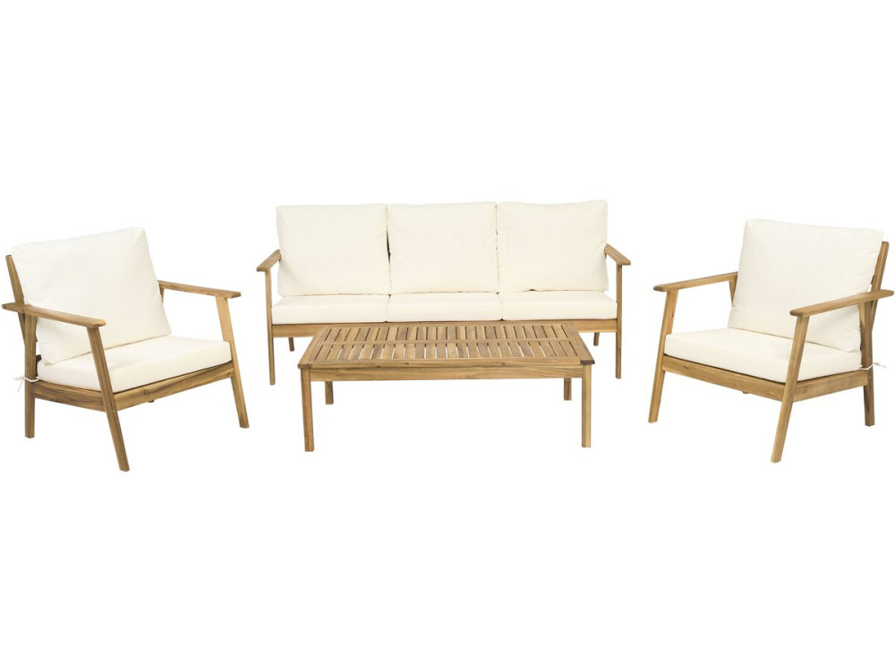 Acacia wood garden furniture with cushions "Chilwell" - 5 seats - Beige