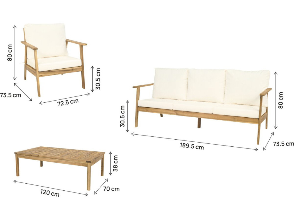 Acacia wood garden furniture with cushions "Chilwell" - 5 seats - Beige