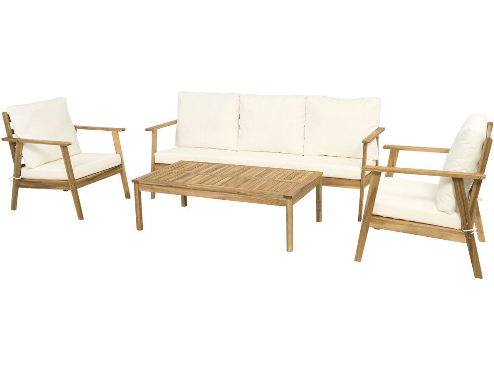 Acacia wood garden furniture with cushions "Chilwell" - 5 seats - Beige