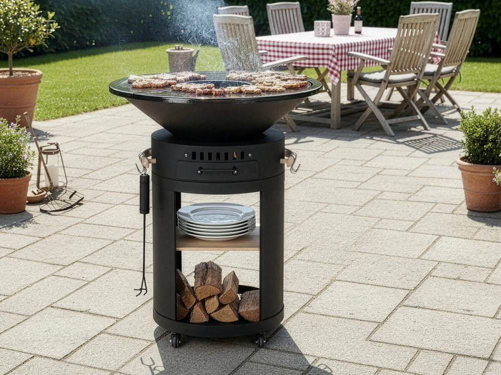 Cesar premium" charcoal and wood barbecue plancha brazier - Ø 81 cm - Black