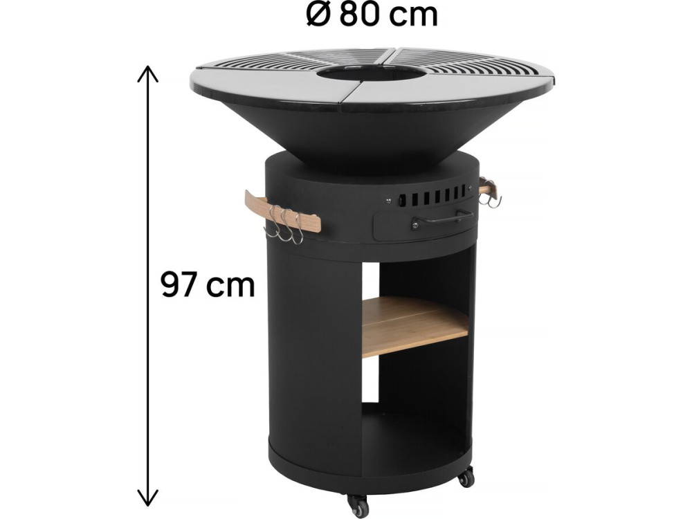 Cesar premium" charcoal and wood barbecue plancha brazier - Ø 81 cm - Black