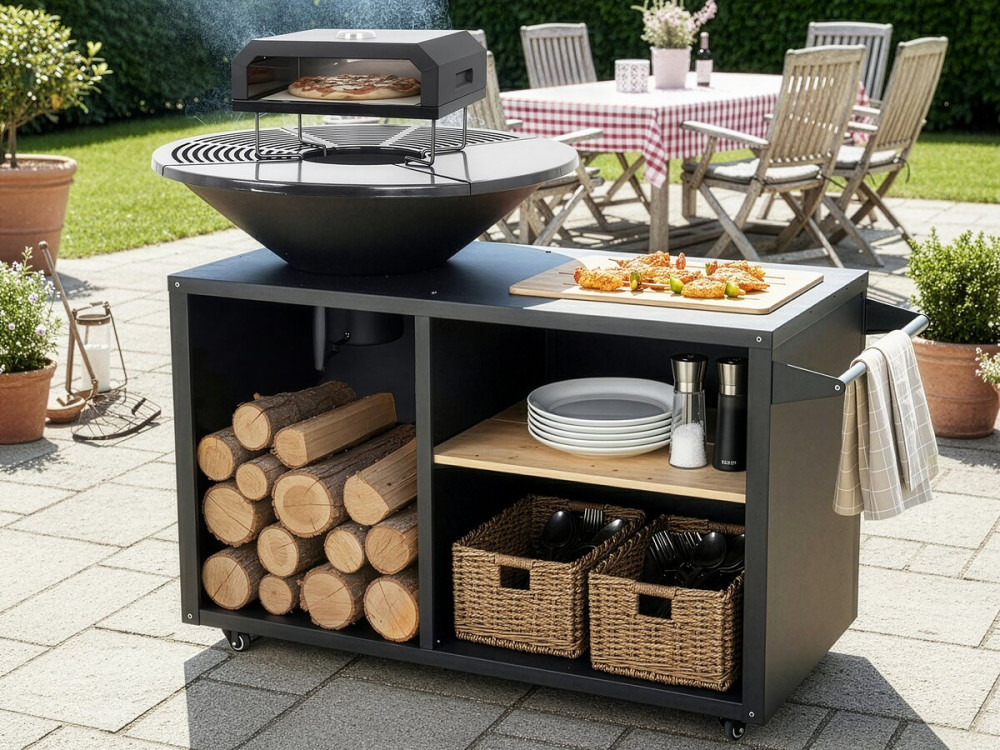 Barbecue plancha brazier with pizza oven "Maréchal" - Ø 81 cm - Black