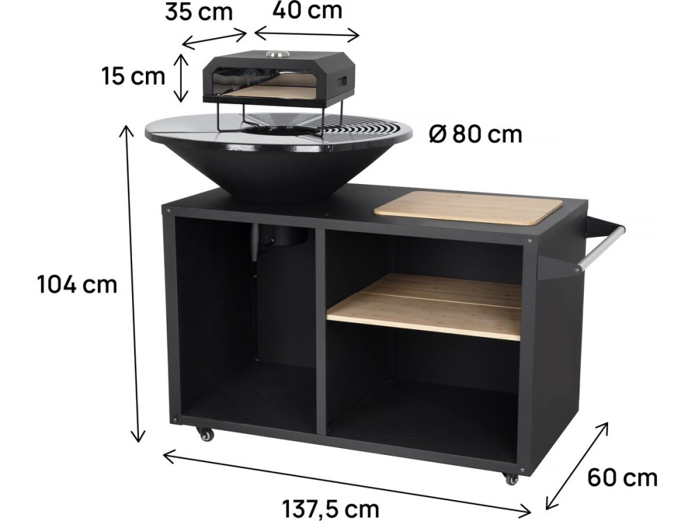 Barbecue plancha brazier with pizza oven "Maréchal" - Ø 81 cm - Black