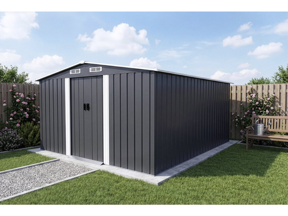 Metal garden shed with sliding door "Boston" - 13 m² - Grey