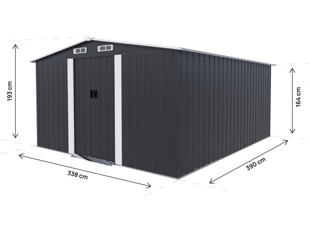 Metal garden shed with sliding door "Boston" - 13 m² - Grey