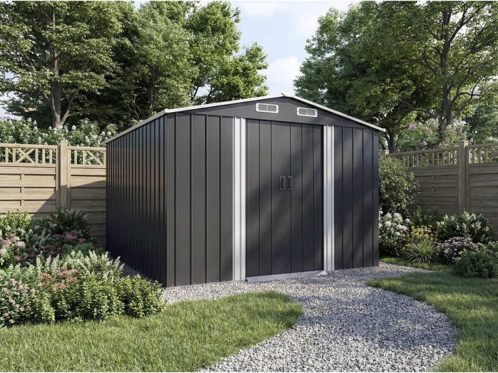Boston" metal garden shed with sliding door - 8 m² - Grey