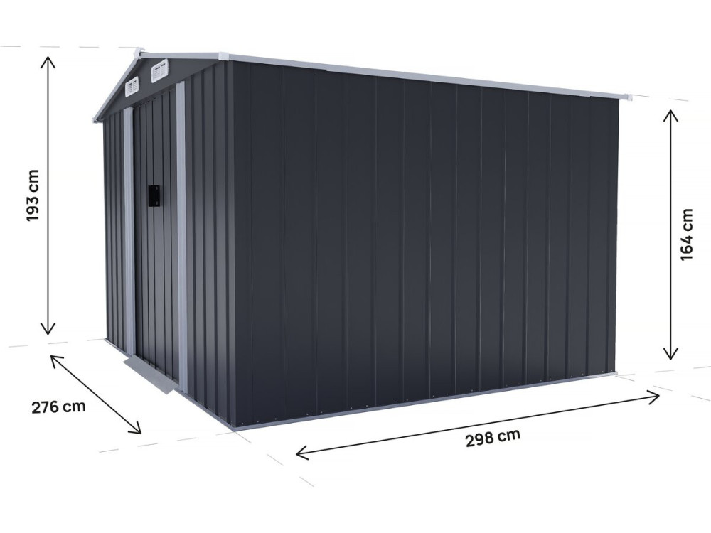 Boston" metal garden shed with sliding door - 8 m² - Grey