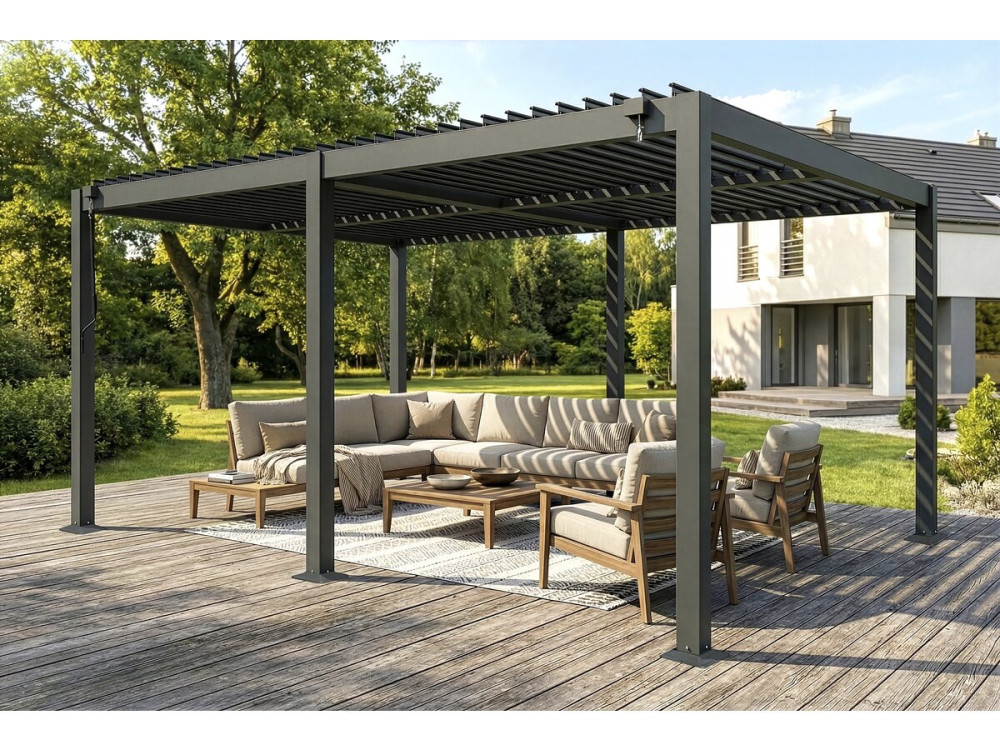Kensington" aluminium free-standing bioclimatic pergola - 3 x 5 m - Grey