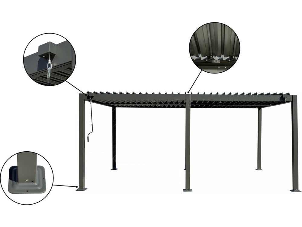 Kensington" aluminium free-standing bioclimatic pergola - 3 x 5 m - Grey