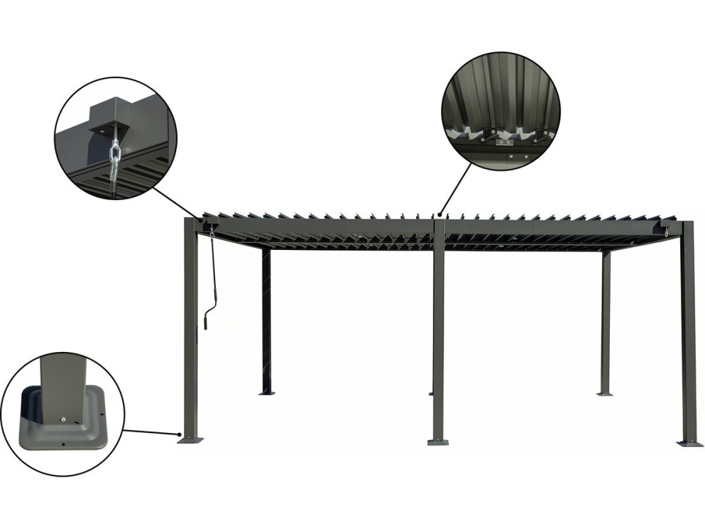 Pergola bioclimatique en aluminium avec rideau et moustiquaire "Kensington" - 3 x 5 m - Gris
