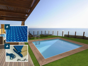 Rectangular wooden pool "Caimans 120" - 4.10 x 3.00 x 1.24 m + 180 µ bubble cover - 280 g/m² winter cover 2