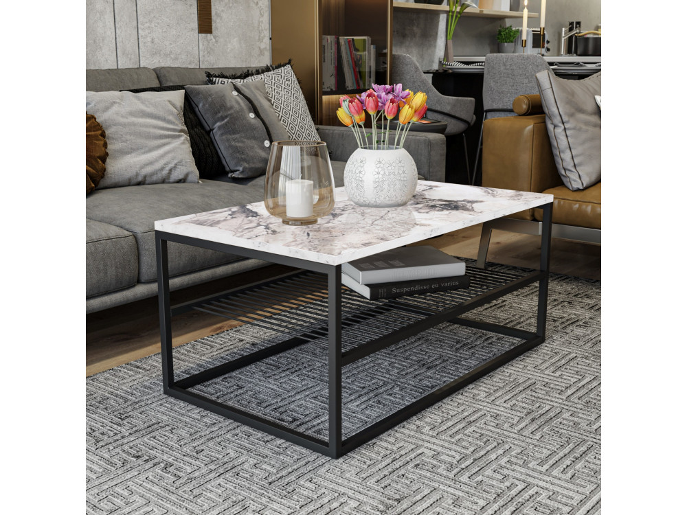 Asude" wooden coffee table - 95 x 55 x 42 cm - White