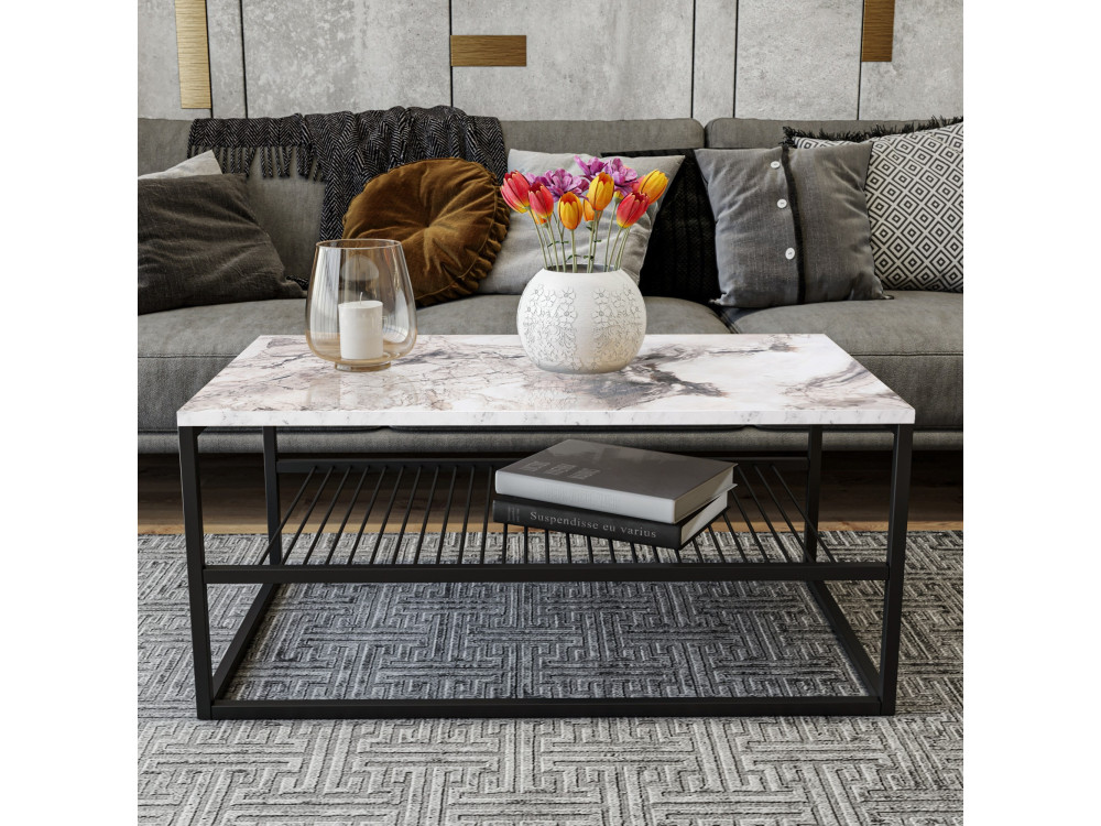 Asude" wooden coffee table - 95 x 55 x 42 cm - White