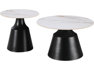 Set of 2 "Vulca" ceramic nesting coffee tables - 70 x 70 x 43 cm - White