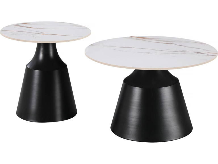Set of 2 "Vulca" ceramic nesting coffee tables - 70 x 70 x 43 cm - White