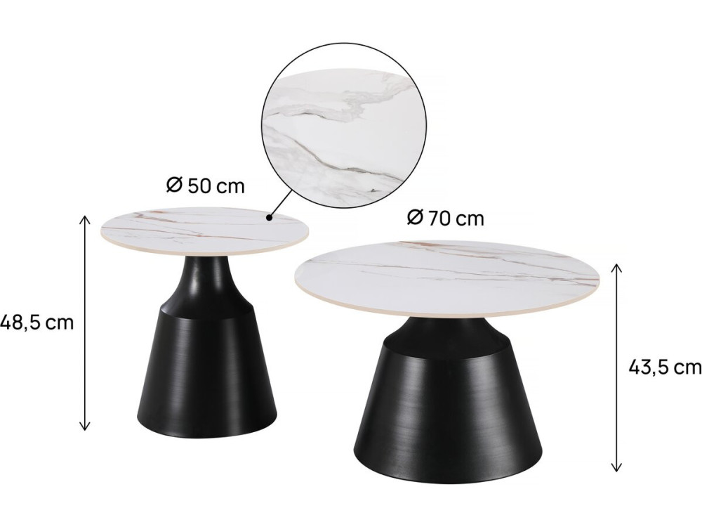 Set of 2 "Vulca" ceramic nesting coffee tables - 70 x 70 x 43 cm - White