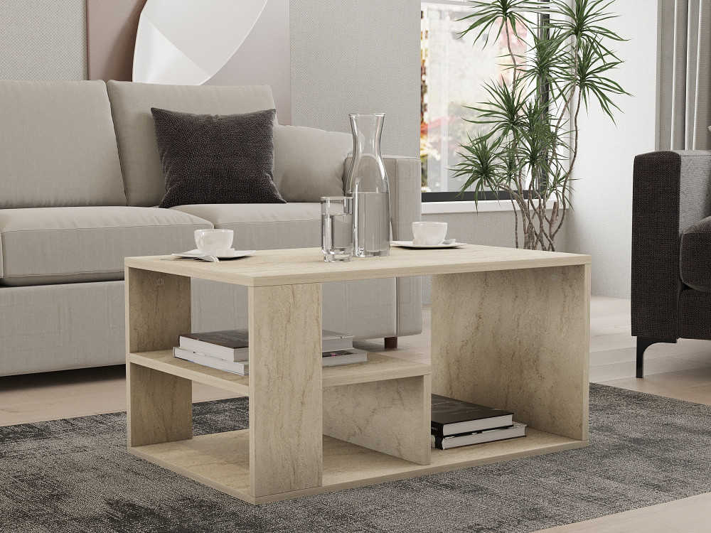Eros" wooden coffee table - 80 x 40 x 50 cm - Travertine