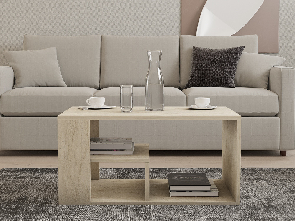 Eros" wooden coffee table - 80 x 40 x 50 cm - Travertine