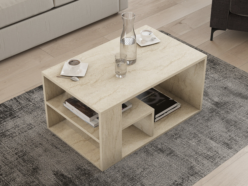 Eros" wooden coffee table - 80 x 40 x 50 cm - Travertine