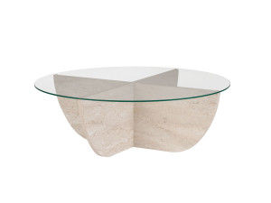 Glass coffee table "Liya" 90 x 90 x 30 cm - Travertine