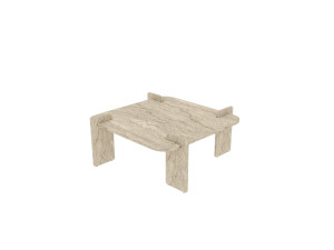 Woog" wooden coffee table 90 x 90 x 35 cm - Travertine