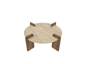 Avoure" wooden coffee table - 90 x 90 x 35 cm - Travertine
