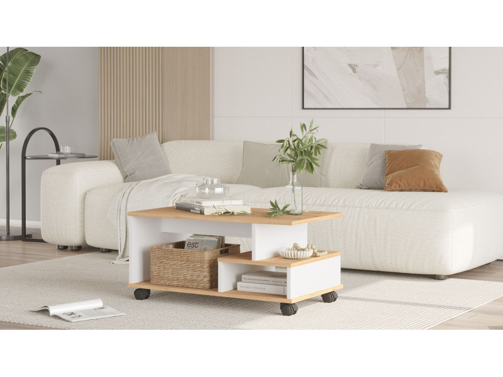 MIN9" wooden coffee table - 90 x 51 x 42 cm - White
