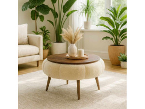 Papatya 60" wooden coffee table - 60 x 60 x 44 cm - Cream