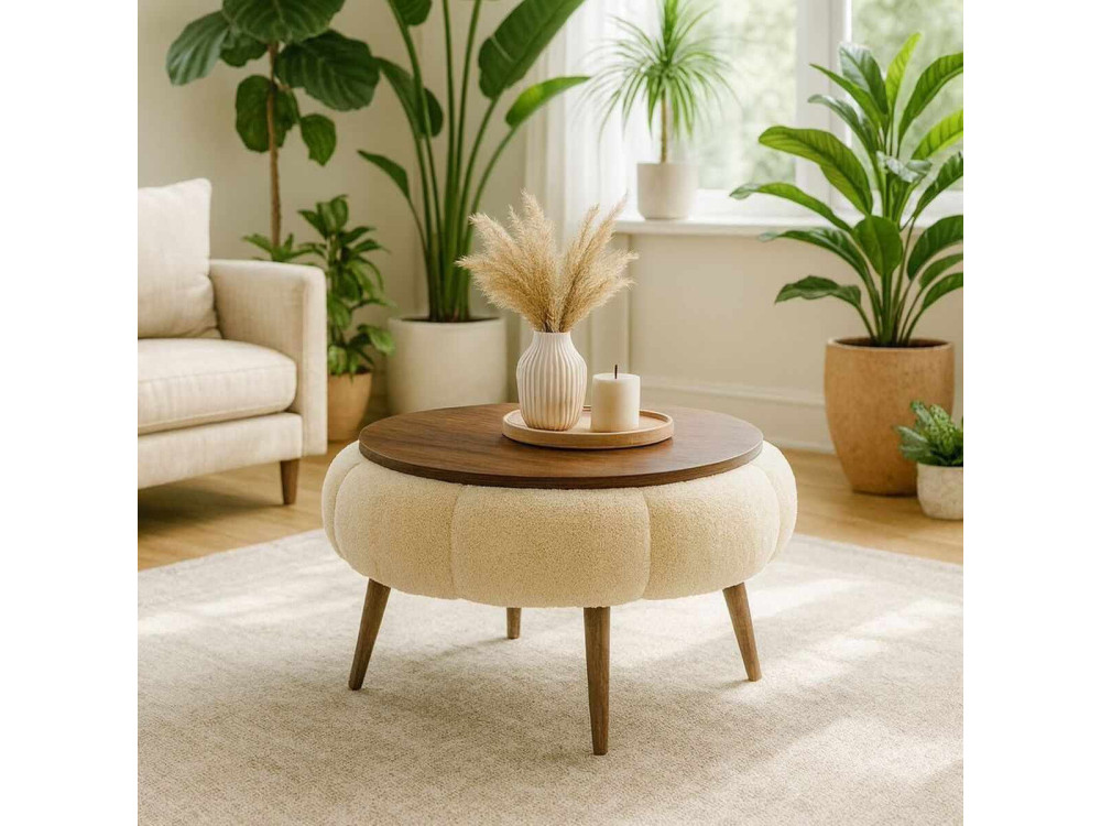 Papatya 60" wooden coffee table - 60 x 60 x 44 cm - Cream