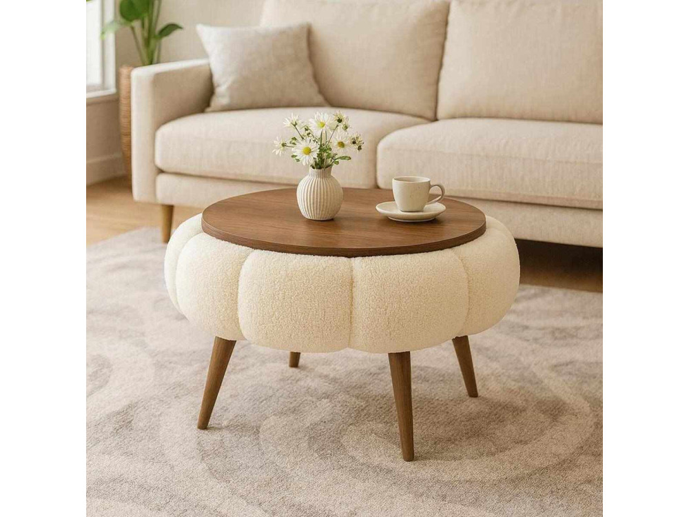Papatya 60" wooden coffee table - 60 x 60 x 44 cm - Cream