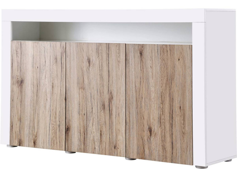 Sideboard with LED  "Bogota" - 155 x 40 x 92 cm - Oak / White lacquered