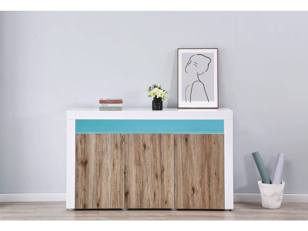 Sideboard with LED  "Bogota" - 155 x 40 x 92 cm - Oak / White lacquered