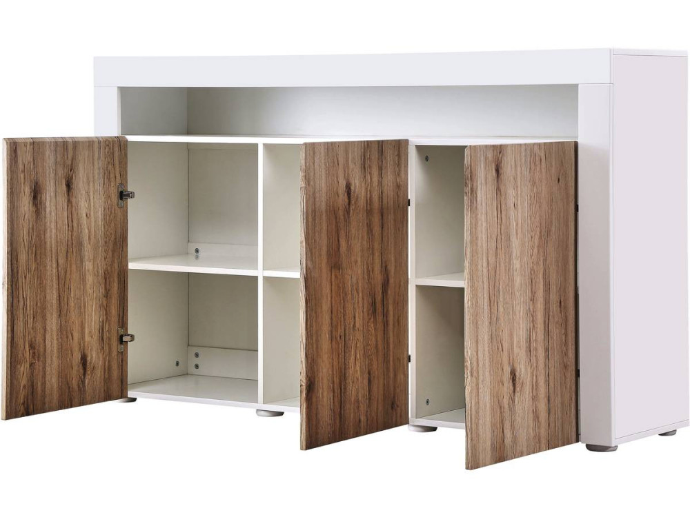 Sideboard with LED  "Bogota" - 155 x 40 x 92 cm - Oak / White lacquered