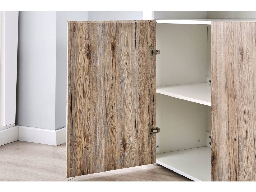 Sideboard with LED  "Bogota" - 155 x 40 x 92 cm - Oak / White lacquered