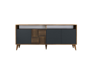 Milan" wooden sideboard - 180 x 35 x 78 cm - Walnut Anthracite