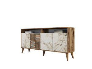 Milan" wooden sideboard - 160 x 35 x 78 cm - Walnut, White Marble