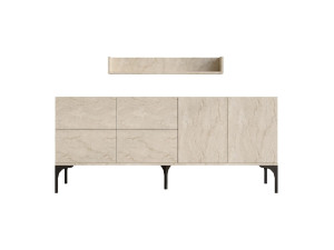 Wooden sideboard with wall shelf "Stella" - 180 x 40 x 55 cm - Travertine