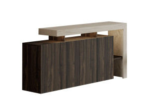 Beliz" wooden sideboard - 170 x 35 x 80 cm - Travertine / Walnut