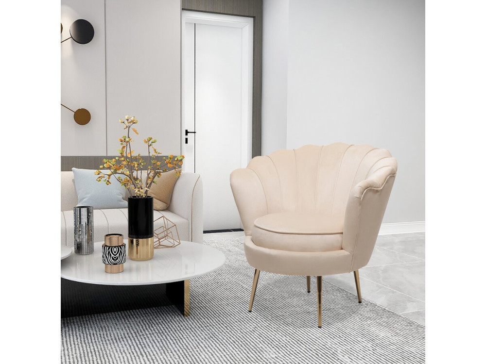 Velvet armchair "Floria" - 70 x 73 x 76 cm - Beige