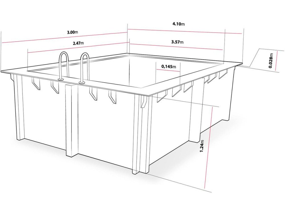 Rectangular wooden pool "Caimans 140" - 4.10 x 3.00 x 1.39 m