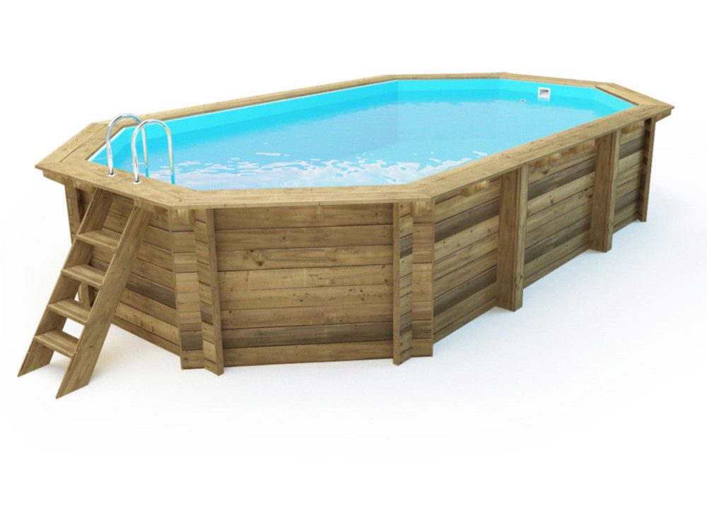 Brazilia 130" wooden pool 5.86 x 3.86 x 1.31 m - 180 µ bubble cover - 280 g/m² winter cover