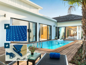 Aruba 140" rectangular wooden pool - 5.00 x 3.00 x 1.38 m + 180 µ bubble cover - 280 g/m² winter cover